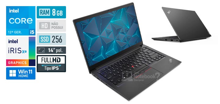 Lenovo ThinkPad E14 21E4001EBO Core i5 1235U 12a geracao RAM 8 GB SSD 256 GB Tela 14-0 polegadas Full HD IPS Windows 11 Home