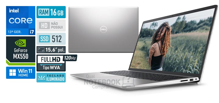 Dell Inspiron i15-i1300-M10S Core i7-1355U 13a geracao GeForce MX550 RAM 16 GB SSD 512 GB Tela 15-6 polegadas Full HD 1920 x 1080 px WVA 120 Hz Windows 11 Home Antivirus McAfee 12 meses