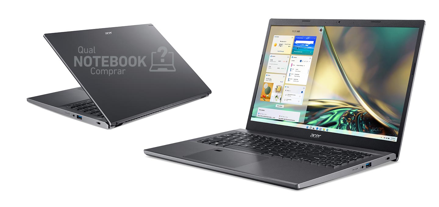 Familia de notebooks Acer Aspire 5 A515-57 e A515-45 design visual acabamento
