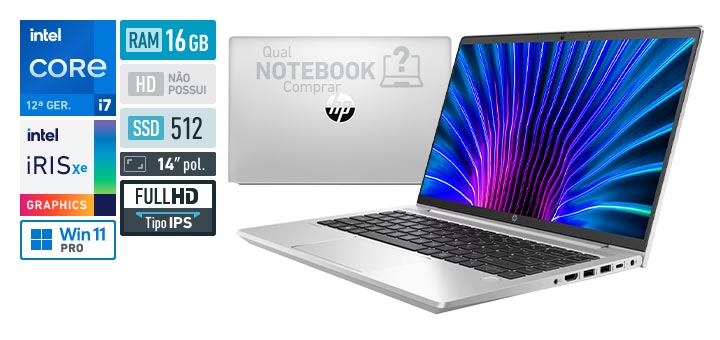 HP ProBook 440 G9 839X2LA Core i7 1255U 12a geracao RAM 16 GB SSD 512 GB Tela 14-0 polegadas Full HD 1920 x 1080 px IPS Windows 11 Pro