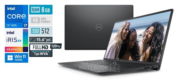 Dell Inspiron i15-i120K-M40P Core i7-1255U 12a geracao RAM 8 GB SSD 512 GB Tela 15-6 polegadas Full HD 1920 x 1080 px WVA 120 Hz Windows 11 Home Antivirus McAfee 12 meses