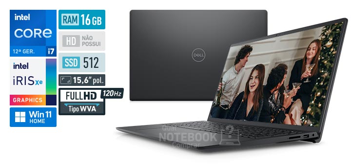 Dell Inspiron i15-i120K-M45P Core i7-1255U 12a geracao RAM 16 GB SSD 512 GB Tela 15-6 polegadas Full HD 1920 x 1080 px WVA 120 Hz Windows 11 Home Antivirus McAfee 12 meses