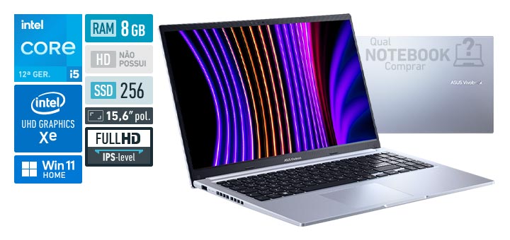 ASUS VivoBook 15 X1502ZA-BQ1758W Core i5-12450H 12a geracao UHD Graphics Xe G4 48 EUs Windows 11 Home RAM 8 GB SSD 256 GB Tela LED 15-6 polegadas Full HD IPS-level