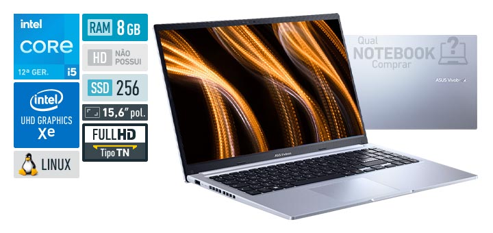 ASUS VivoBook 15 X1502ZA-EJ1761 Core i5-12450H 12a geracao UHD Graphics Xe G4 48 EUs Linux RAM 8 GB SSD 256 GB Tela LED 15-6 polegadas Full HD TN