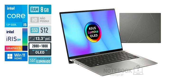 ASUS ZenBook S 13 OLED UX5304VA-NQ280W Core i5-1335U 13a geracao RAM 8 GB SSD 512 GB Tela 13-3 polegadas 2880 x 1800 px OLED Windows 11 Home