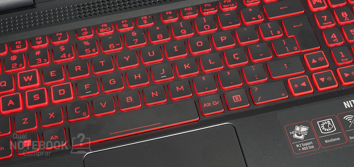 Acer Aspire Nitro 5 AN515-58-58W3 - Teclado ABNT retroiluminado vermelho do notebook