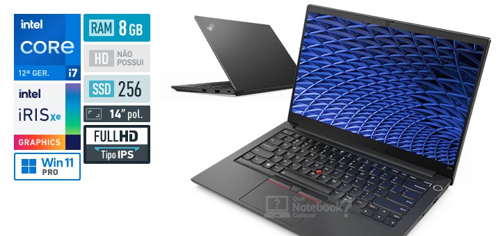 Lenovo ThinkPad E14 21E4001JBO Core i7-1255U 12a geracao Iris Xe Graphics G7 96 EUs Windows 11 Pro RAM 8 GB SSD 256 GB Tela LED 14-0 polegadas Full HD IPS