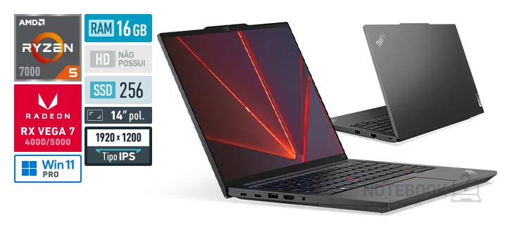 Lenovo ThinkPad E14 21JS0005BO Ryzen 5 7530U Serie 7000 Radeon RX Vega 7 4000-5000 Windows 11 Pro RAM 16 GB SSD 256 GB Tela LED 14-0 polegadas WUXGA IPS Garantia no local