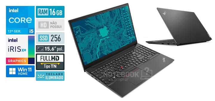 Lenovo ThinkPad E15 21E7000QBO Core i5-1235U 12a geracao Iris Xe Graphics G7 80 EUs Windows 11 Home RAM 16 GB SSD 256 GB Tela LED 15-6 polegadas Full HD TN Teclado iluminado