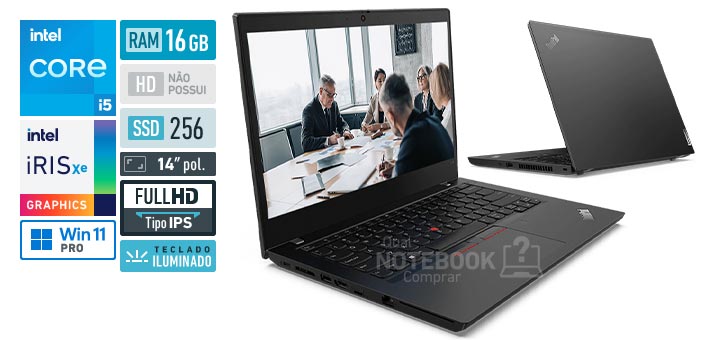 Lenovo ThinkPad L14 20X2006JBO Core i5-1135G7 11a geracao Iris Xe Graphics G7 80 EUs Windows 11 Pro RAM 16 GB SSD 256 GB Tela LED 14-0 polegadas Full HD IPS Teclado iluminado