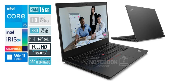 Lenovo ThinkPad L14 20X2006MBO Core i5-1135G7 11a geracao Iris Xe Graphics G7 80 EUs Windows 11 Home RAM 16 GB SSD 256 GB Tela LED 14-0 polegadas Full HD IPS Teclado iluminado