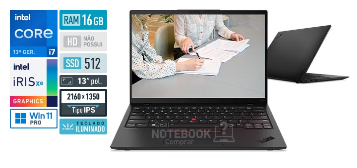 Lenovo ThinkPad X1 Nano 21K2000ABR Core i7-1370P 13a geracao Iris Xe Graphics G7 96 EUs Windows 11 Pro RAM 16 GB SSD 512 GB Tela LED 13-0 polegadas 2160 x 1350 px IPS Teclado iluminado