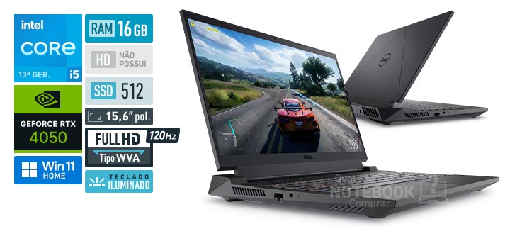 Dell G15-i1300-A40P Core i5-13450HX 13a geracao GeForce RTX 4050 Windows 11 Home RAM 16 GB SSD 512 GB Tela LED 15-6 polegadas Full HD WVA 120 Hz Teclado iluminado