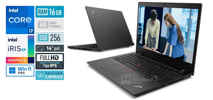 Lenovo ThinkPad L14 20X20065BO Core i7-1185G7 11a geracao Iris Xe Graphics G7 96 EUs Windows 11 Pro RAM 16 GB SSD 256 GB Tela LED 14-0 polegadas Full HD IPS Teclado iluminado