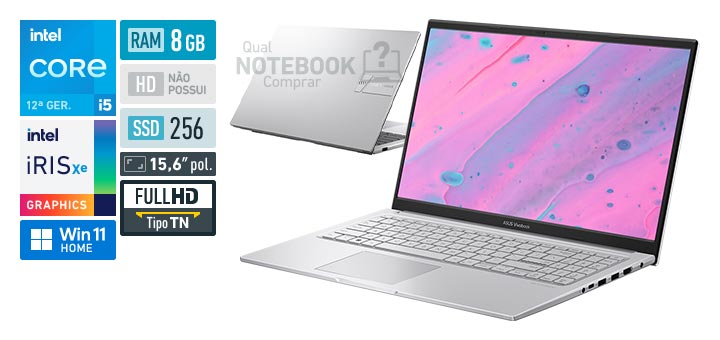 ASUS VivoBook 15 X1504ZA-NJ985W Core i5-1235U 12a geracao Iris Xe Graphics G7 80 EUs Windows 11 Home RAM 8 GB SSD 256 GB Tela LED 15-6 polegadas Full HD TN