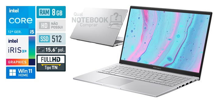 ASUS VivoBook 15 X1504ZA-NJ986W Core i5-1235U 12a geracao Iris Xe Graphics G7 80 EUs Windows 11 Home RAM 8 GB SSD 512 GB Tela LED 15-6 polegadas Full HD TN