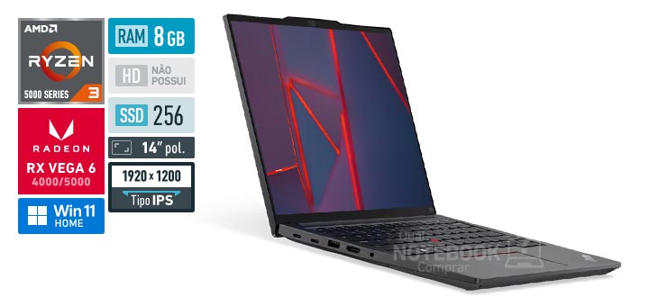 Lenovo ThinkPad E14 21JS0015BO Ryzen 3 7330U Serie 5000 Radeon RX Vega 6 4000-5000 Windows 11 Home RAM 8 GB SSD 256 GB Tela LED 14-0 polegadas WUXGA IPS Garantia no local