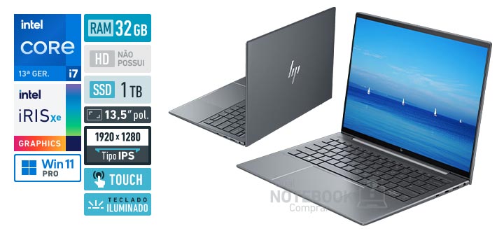 HP Elite Dragonfly G4 93Z97LA Core i7-1355U 13a geracao Iris Xe Graphics G7 96 EUs Windows 11 Pro RAM 32 GB SSD 1 TB Tela LED 13-5 polegadas touch WUXGA+ IPS Teclado iluminado