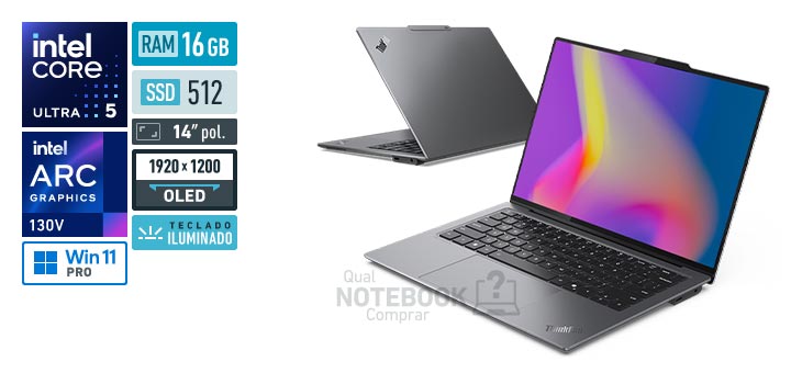 Lenovo ThinkPad X9 21QB000HBR Core Ultra 5-226V Serie 2 Arc Graphics 130V Windows 11 Pro RAM 16 GB SSD 512 GB Tela OLED 14 polegadas WUXGA Teclado iluminado Garantia 3 anos