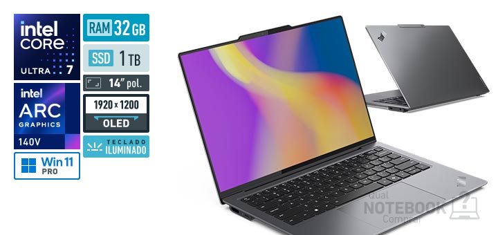 Lenovo ThinkPad X9 21QB000KBR Core Ultra 7-268V Serie 2 Arc Graphics 140V Windows 11 Pro RAM 32 GB SSD 1 TB Tela OLED 14 polegadas WUXGA Teclado iluminado Garantia 3 anos