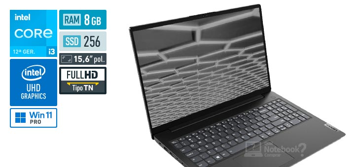Lenovo V15 82UM0005BR Core i3-1215U 12a geracao UHD Graphics 64 EUs Windows 11 Pro RAM 8 GB SSD 256 GB Tela LED 15-6 polegadas Full HD TN Garantia 1 ano