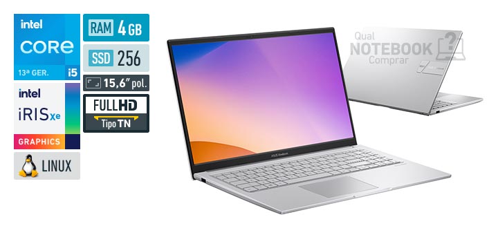 ASUS VivoBook 15 X1504VA-NJ1726 Core i5-1334U 13a geracao Iris Xe Graphics G7 80 EUs Linux RAM 4 GB SSD 256 GB Tela LED 15-6 polegadas Full HD TN