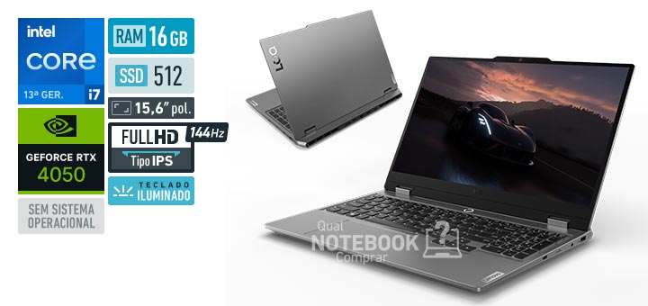 Lenovo LOQ 83KHS00100 Core i7-13650HX 13a geracao GeForce RTX 4050 Sem sistema operacional RAM 16 GB SSD 512 GB Tela LED 15-6 polegadas Full HD IPS 144 Hz Teclado iluminado Garantia 1 ano