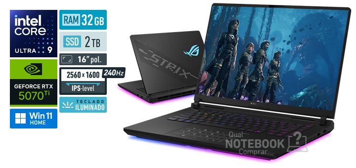 ASUS ROG Strix SCAR 16 G635LW-RW013W Core Ultra 9-275HX Serie 2 GeForce RTX 5070 Ti Windows 11 Home RAM 32 GB SSD 2 TB Tela MiniLED 16 polegadas 2560 x 1600 px IPS-level 240 Hz