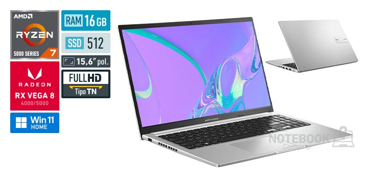 ASUS VivoBook 15 M1502YA-NJ655W Ryzen 7 5825U Serie 5000 Radeon RX Vega 8 4000-5000 Windows 11 Home RAM 16 GB SSD 512 GB Tela LED 15-6 polegadas Full HD TN