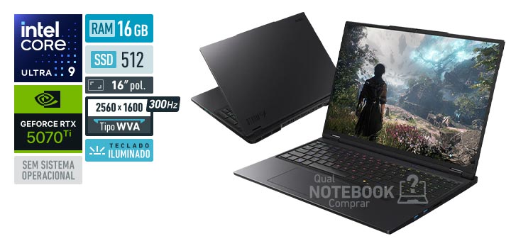 Avell Storm 570 Ti MN000106 Core Ultra 9-275HX Serie 2 GeForce RTX 5070 Ti Sem sistema operacional RAM 16 GB SSD 512 GB Tela LED 16 polegadas 2560 x 1600 px WVA 300 Hz Teclado iluminado