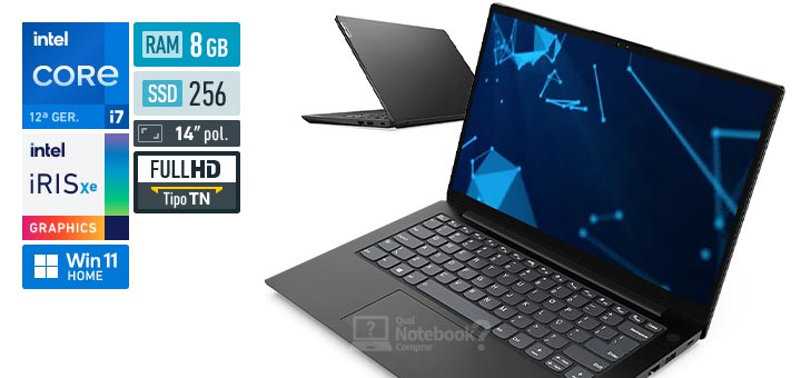 Lenovo V14 82UL0016BR Core i7-1255U 12a geracao Iris Xe Graphics G7 96 EUs Windows 11 Home RAM 8 GB SSD 256 GB Tela LED 14 polegadas Full HD TN Garantia 1 ano