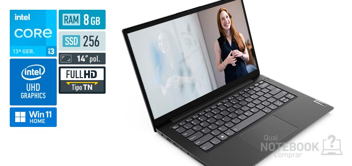 Lenovo V14 83GK000RBR Core i3-1315U 13a geracao UHD Graphics 64 EUs Windows 11 Home RAM 8 GB SSD 256 GB Tela LED 14 polegadas Full HD TN Garantia 1 ano