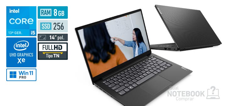 Lenovo V14 83GK000VBR Core i5-13420H 13a geracao UHD Graphics Xe G4 48 EUs Windows 11 Pro RAM 8 GB SSD 256 GB Tela LED 14 polegadas Full HD TN Garantia 1 ano