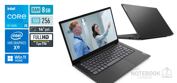 Lenovo V14 83GK000WBR Core i5-13420H 13a geracao UHD Graphics Xe G4 48 EUs Windows 11 Home RAM 8 GB SSD 256 GB Tela LED 14 polegadas Full HD TN Garantia 1 ano