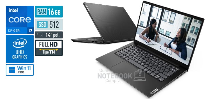 Lenovo V14 83GK0012BR Core i7-13620H 13a geracao UHD Graphics 64 EUs Windows 11 Pro RAM 16 GB SSD 512 GB Tela LED 14 polegadas Full HD TN Garantia 1 ano