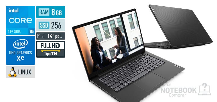 Lenovo V14 83GKS00200 Core i5-13420H 13a geracao UHD Graphics Xe G4 48 EUs Linux RAM 8 GB SSD 256 GB Tela LED 14 polegadas Full HD TN Garantia 1 ano