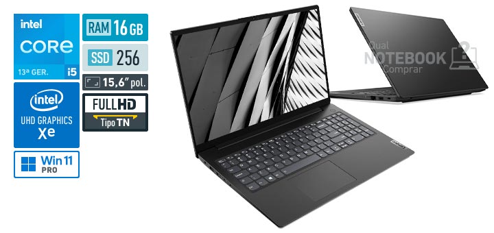Lenovo V15 83GL000TBR Core i5-13420H 13a geracao UHD Graphics Xe G4 48 EUs Windows 11 Pro RAM 16 GB SSD 256 GB Tela LED 15-6 polegadas Full HD TN Garantia 1 ano
