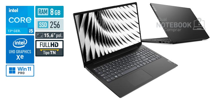 Lenovo V15 83GL000UBR Core i5-13420H 13a geracao UHD Graphics Xe G4 48 EUs Windows 11 Pro RAM 8 GB SSD 256 GB Tela LED 15-6 polegadas Full HD TN Garantia 1 ano