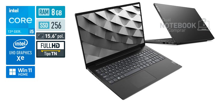 Lenovo V15 83GL000WBR Core i5-13420H 13a geracao UHD Graphics Xe G4 48 EUs Windows 11 Home RAM 8 GB SSD 256 GB Tela LED 15-6 polegadas Full HD TN Garantia 1 ano