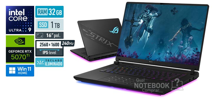ASUS ROG Strix SCAR 16 G635LR-RW014W Core Ultra 9-275HX Serie 2 GeForce RTX 5070 Ti Windows 11 Home RAM 32 GB SSD 1 TB Tela MiniLED 16 polegadas 2560 x 1600 px IPS-level 240 Hz