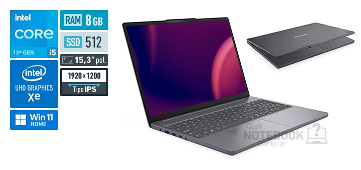 Lenovo IdeaPad Slim 3 83NS0002BR Core i5-13420H 13a geracao UHD Graphics Xe G4 48 EUs Windows 11 Home RAM 8 GB SSD 512 GB Tela LED 15-3 polegadas WUXGA IPS Garantia 1 ano