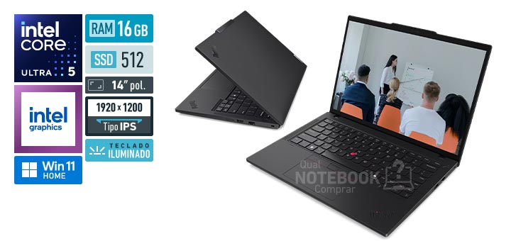 Lenovo ThinkPad T14 21MM002ABO Core Ultra 5-135U Serie 1 Graphics 4-Cores iGPU Windows 11 Home RAM 16 GB SSD 512 GB Tela LED 14 polegadas WUXGA IPS Teclado iluminado Garantia 1 ano