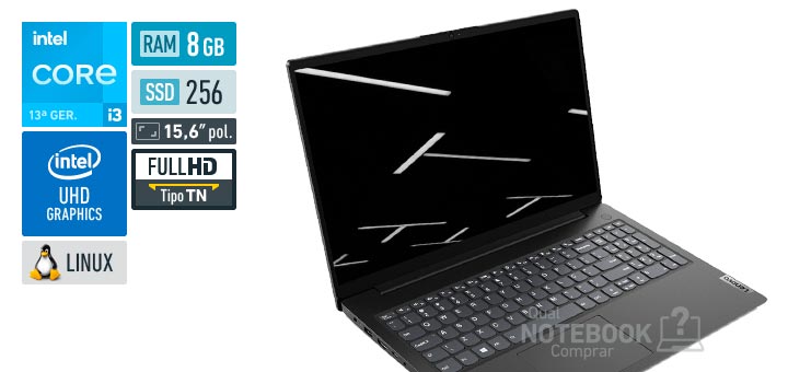 Lenovo V15 83GLS00000 Core i3-1315U 13a geracao UHD Graphics 64 EUs Linux RAM 8 GB SSD 256 GB Tela LED 15-6 polegadas Full HD TN Garantia 1 ano