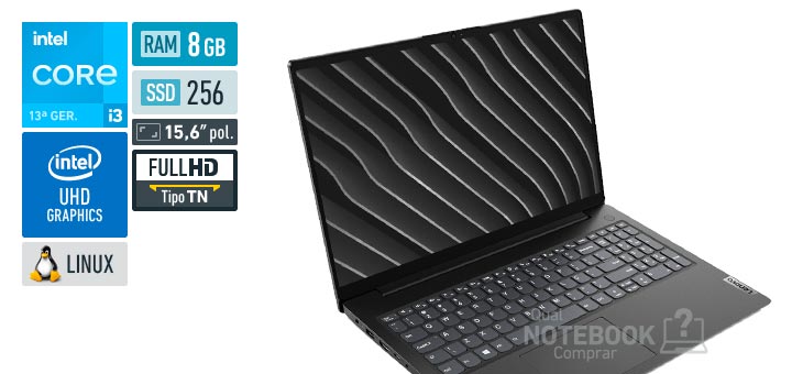 Lenovo V15 83GLS00200 Core i3-1315U 13a geracao UHD Graphics 64 EUs Linux RAM 8 GB SSD 256 GB Tela LED 15-6 polegadas Full HD TN Garantia 1 ano