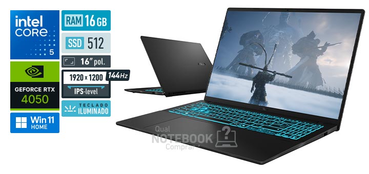 ASUS V16 V3607VU-RP306W Core 5-210H Serie 2 GeForce RTX 4050 Windows 11 Home RAM 16 GB SSD 512 GB Tela LED 16 polegadas WUXGA IPS-level 144 Hz Teclado iluminado