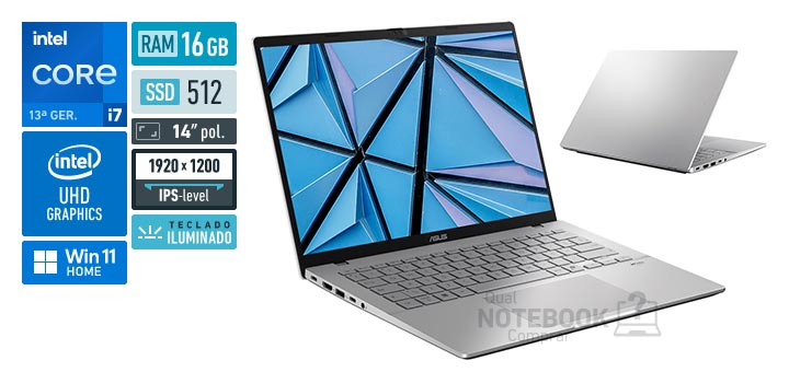 ASUS VivoBook S14 S3407VA-LY043W Core i7-13620H 13a geracao UHD Graphics 64 EUs Windows 11 Home RAM 16 GB SSD 512 GB Tela LED 14 polegadas WUXGA IPS-level Teclado iluminado