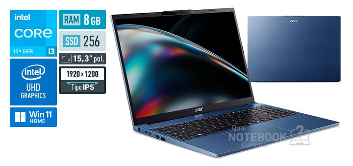 Acer Aspire Go 15 AG15-51P-35JZ Core i3-1305U 13a geracao UHD Graphics 64 EUs Windows 11 Home RAM 8 GB SSD 256 GB Tela LED 15-3 polegadas WUXGA IPS Garantia 1 ano