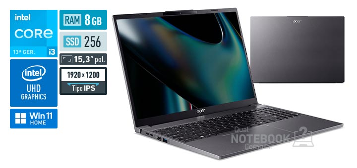 Acer Aspire Go 15 AG15-51P-39MU Core i3-1305U 13a geracao UHD Graphics 64 EUs Windows 11 Home RAM 8 GB SSD 256 GB Tela LED 15-3 polegadas WUXGA IPS Garantia 1 ano