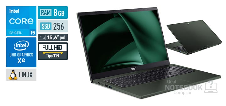 Acer Aspire Go 15 AG15-71P-54PD Core i5-13420H 13a geracao UHD Graphics Xe G4 48 EUs Linux RAM 8 GB SSD 256 GB Tela LED 15-6 polegadas Full HD TN Garantia 1 ano