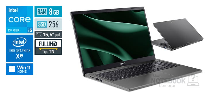 Acer Aspire Go 15 AG15-71P-5939 Core i5-13420H 13a geracao UHD Graphics Xe G4 48 EUs Windows 11 Home RAM 8 GB SSD 256 GB Tela LED 15-6 polegadas Full HD TN Garantia 1 ano